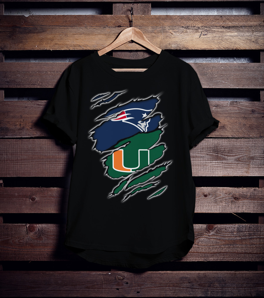 New England Patriots Miami Hurricanes Claw Marks T-Shirt