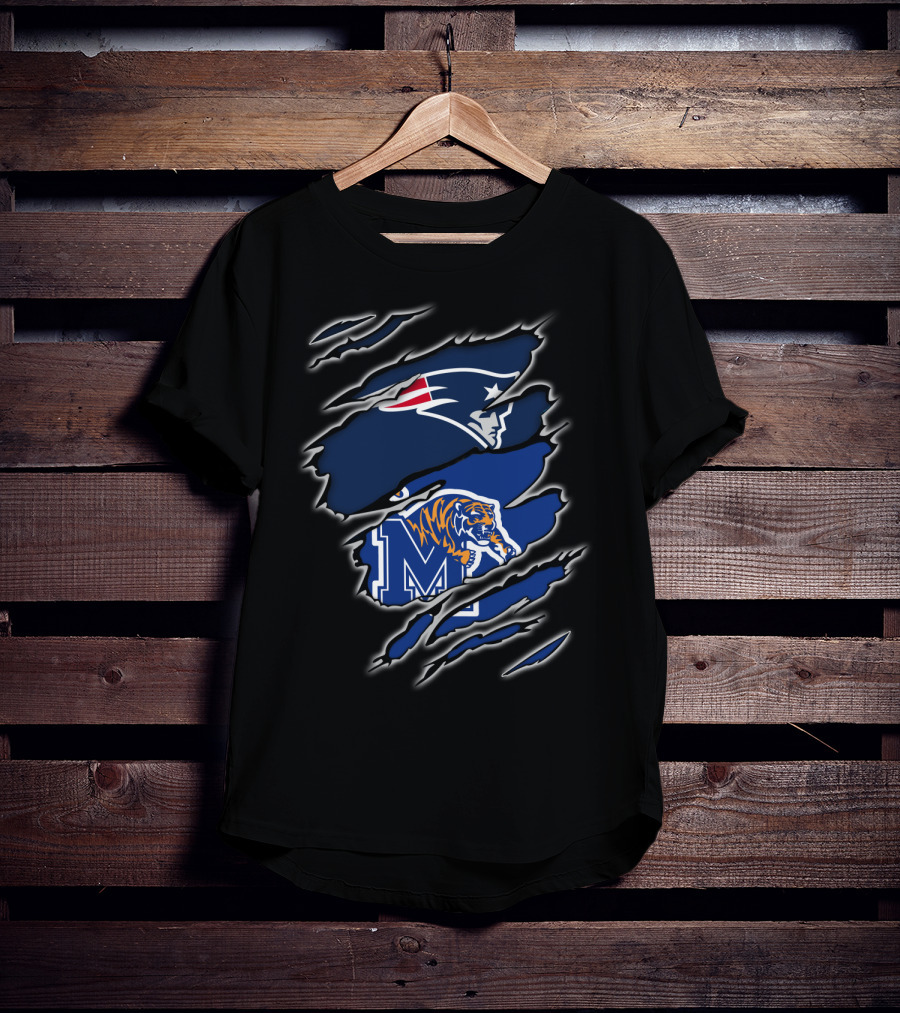 New England Patriots And Memphis Tigers Claw Marks T-Shirt