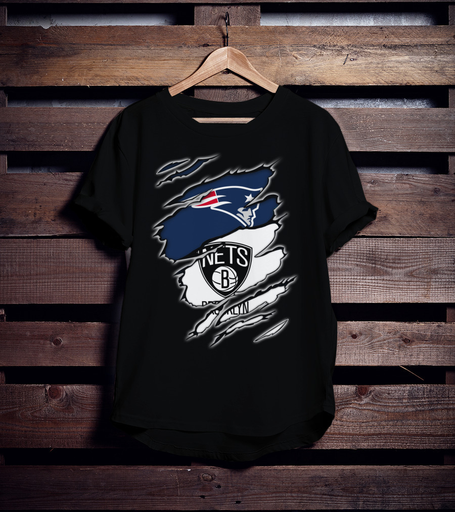 New England Patriots And Brooklyn Nets Ripped T-Shirt