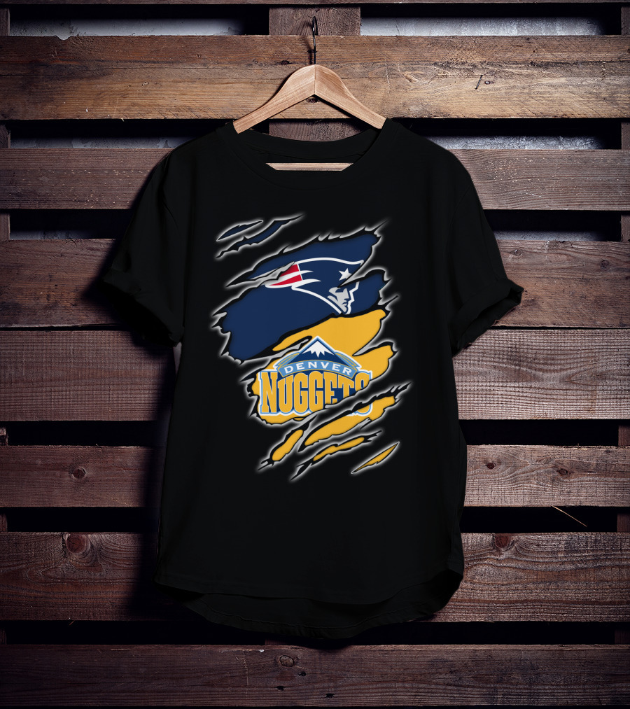 New England Patriots And Denver Nuggets Logos Mashup T-Shirt