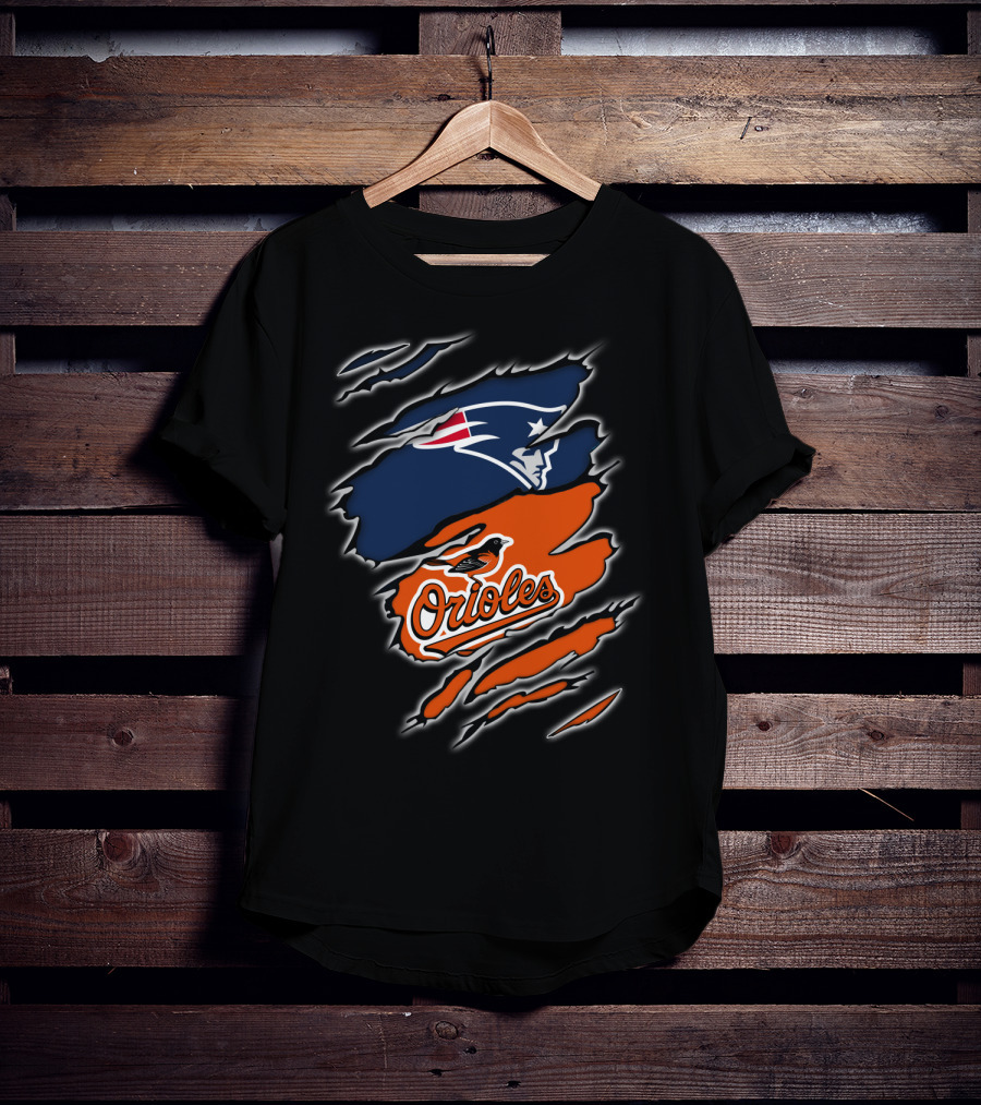 New England Patriots Baltimore Orioles Torn Ripped Claw Marks T-Shirt
