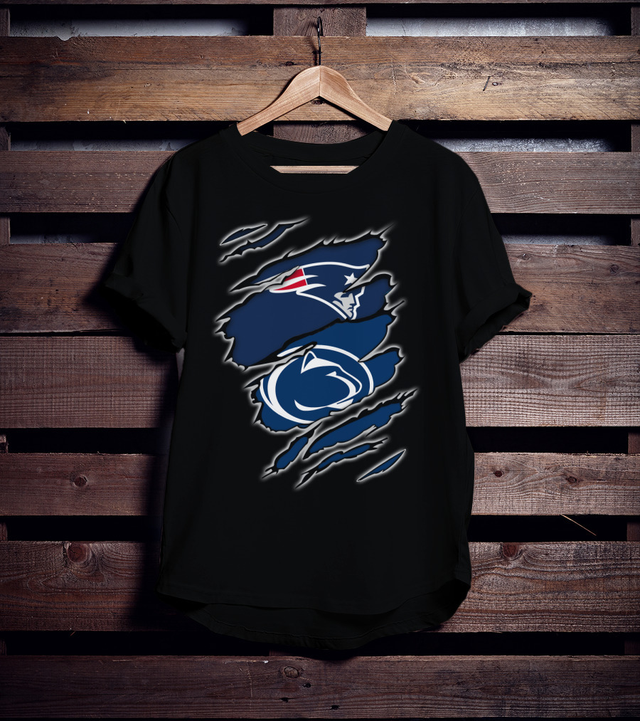 Patriots Penn State Ripped Torn Logos T-Shirt
