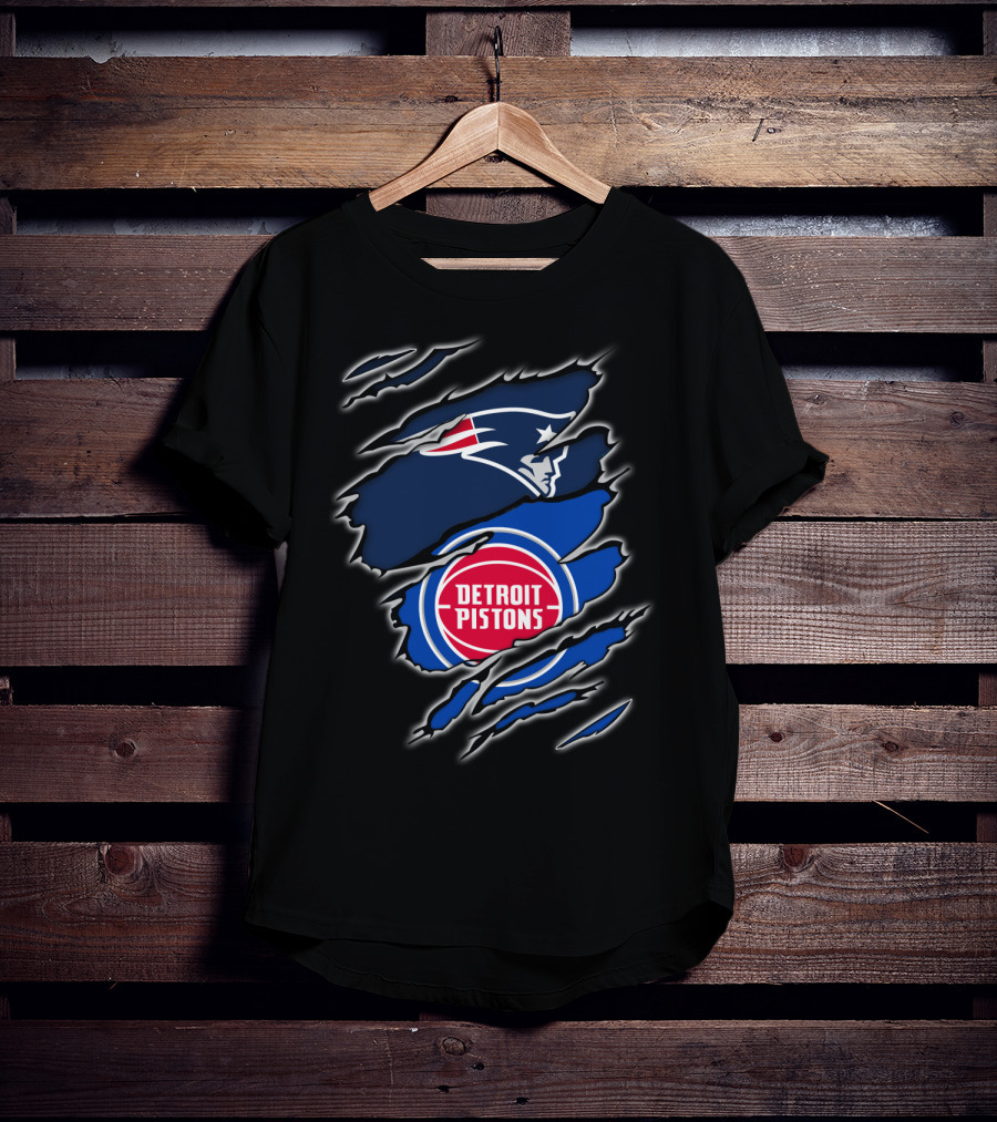 New England Patriots And Detroit Pistons Fan Crossover T-Shirt