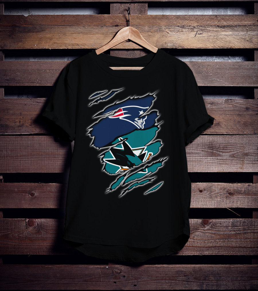 Patriots And Sharks Logos Inside Claw Marks T-Shirt