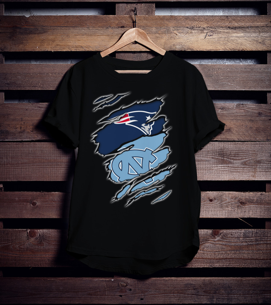 Patriots And Tar Heels Logo Rip Claw Marks T-Shirt