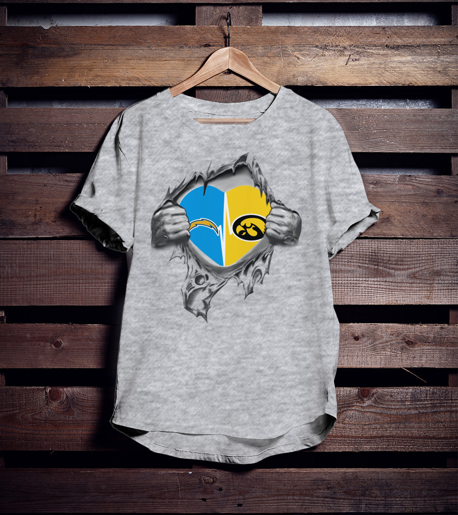 Hawkeyes Chargers Heart Logo Fusion Breaking Through T-Shirt