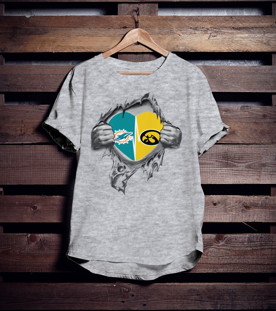 Miami Dolphins Iowa Hawkeyes Heart T-Shirt