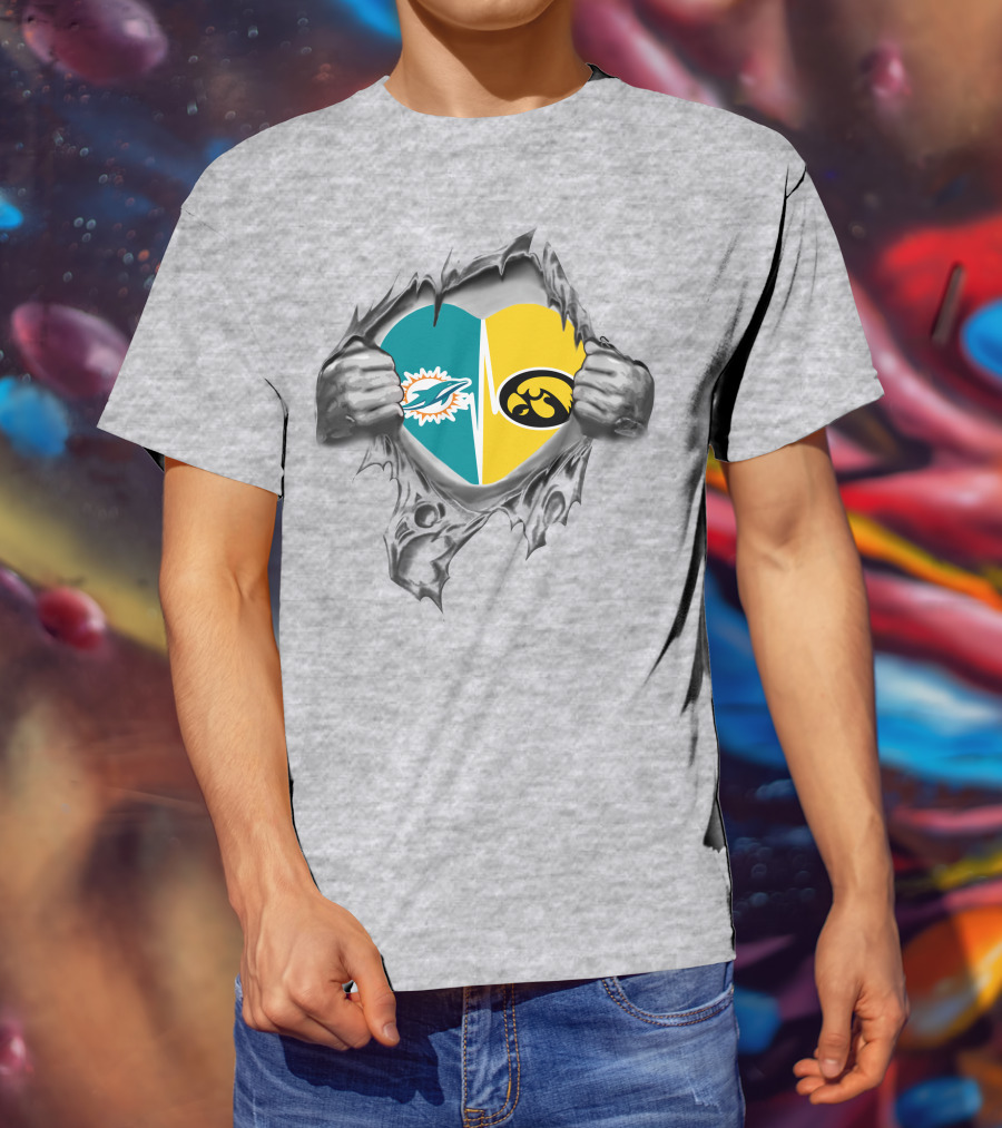 Miami Dolphins Iowa Hawkeyes Heart T-Shirt