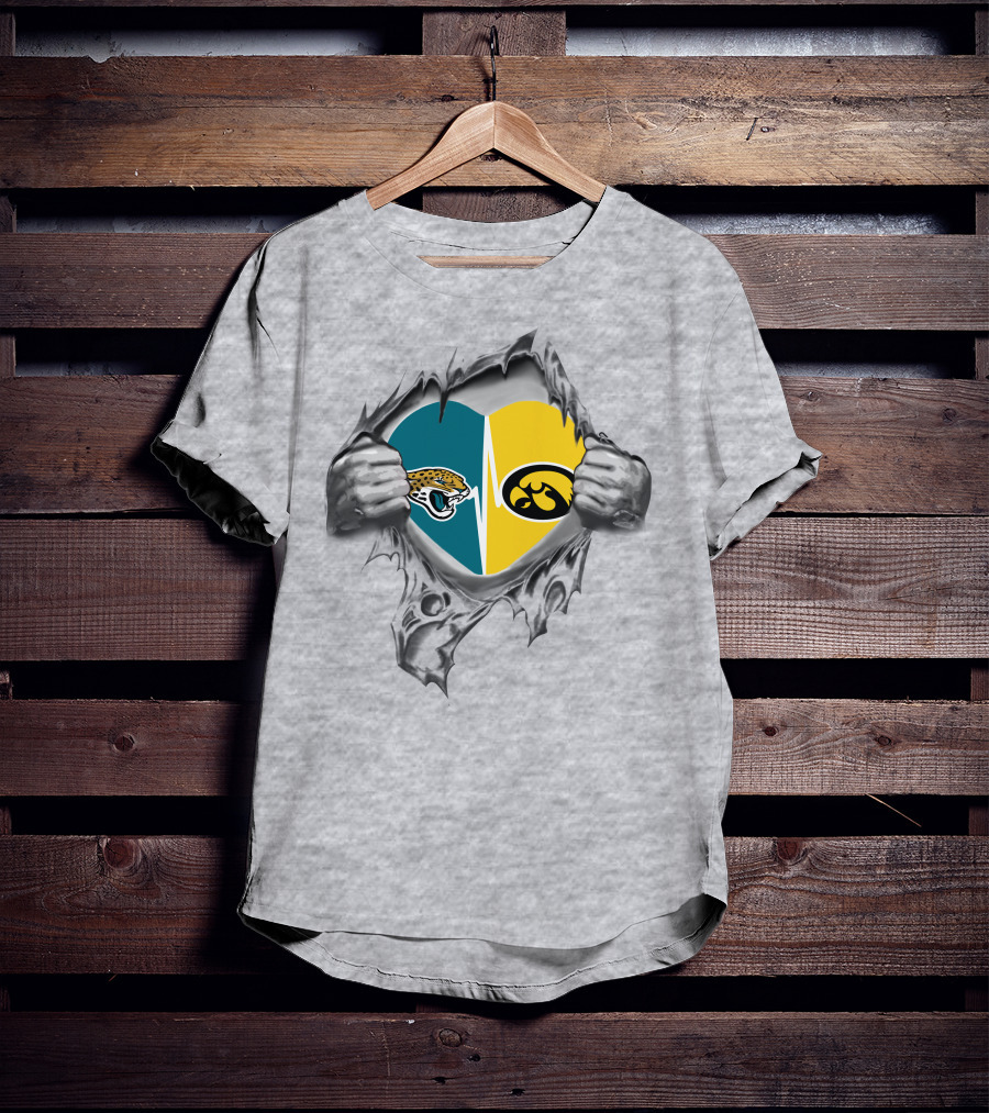 Hawkeyes Jaguars Heartbeat Logo Fusion Gray Background T-Shirt