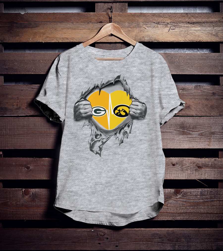 Heart Of Hawkeyes Packers Fan With Iconic Football T-Shirt