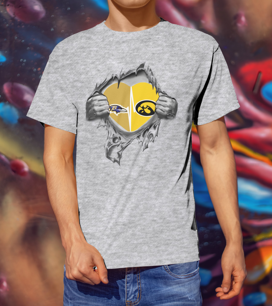 Hawkeyes Ravens Heartbeat Logo Fusion T-Shirt