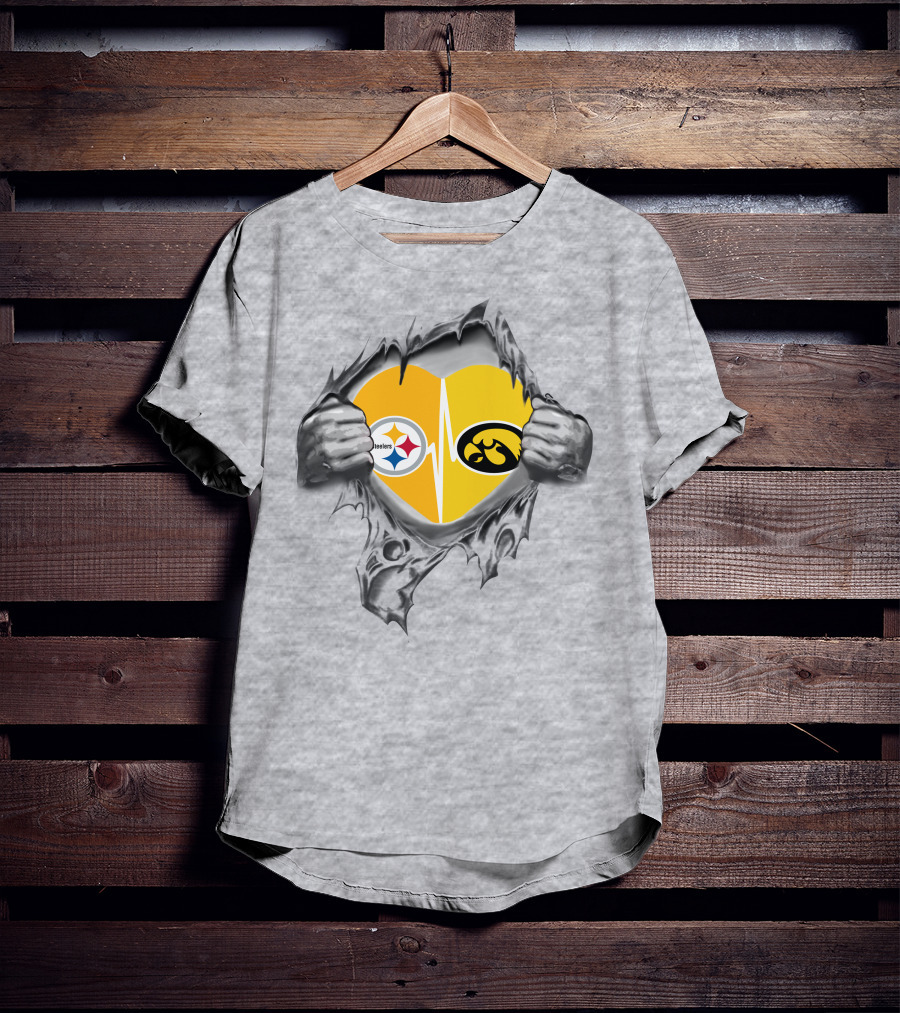 Steelers Hawkeyes Heartbeat Peeling Hands Football Fan T-Shirt