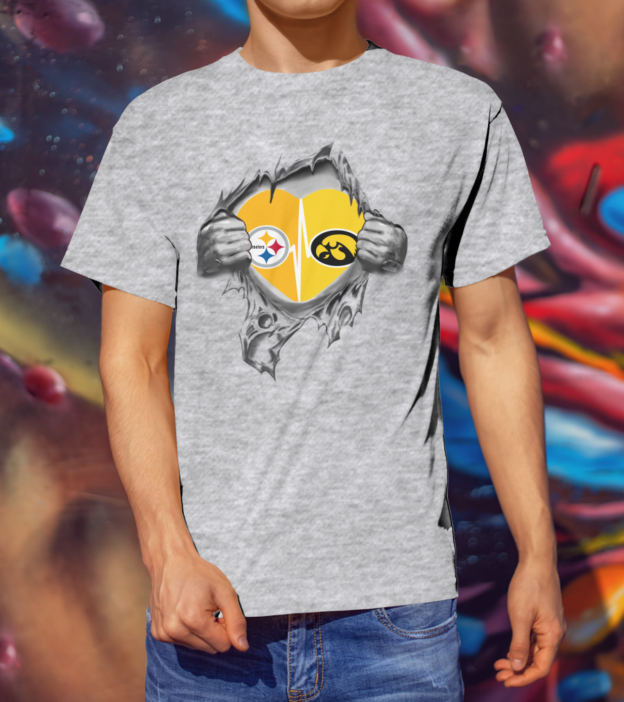 Steelers Hawkeyes Heartbeat Peeling Hands Football Fan T-Shirt