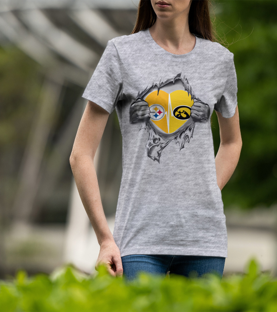 Steelers Hawkeyes Heartbeat Peeling Hands Football Fan T-Shirt