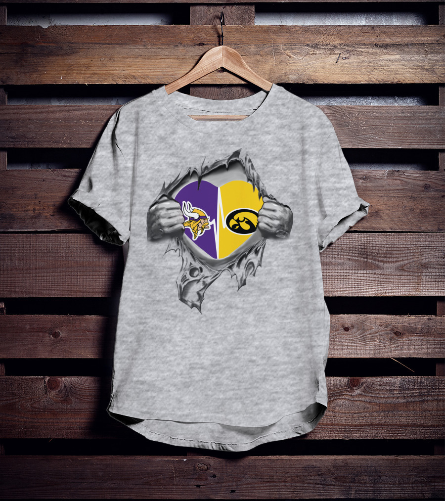 Hawkeyes Vikings Heart Split With Ripped Hands T-Shirt
