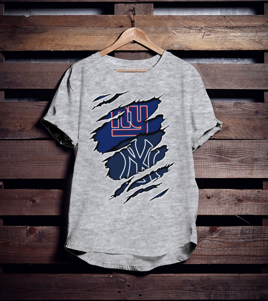 Giants Yankees Logos Ripped T-Shirt