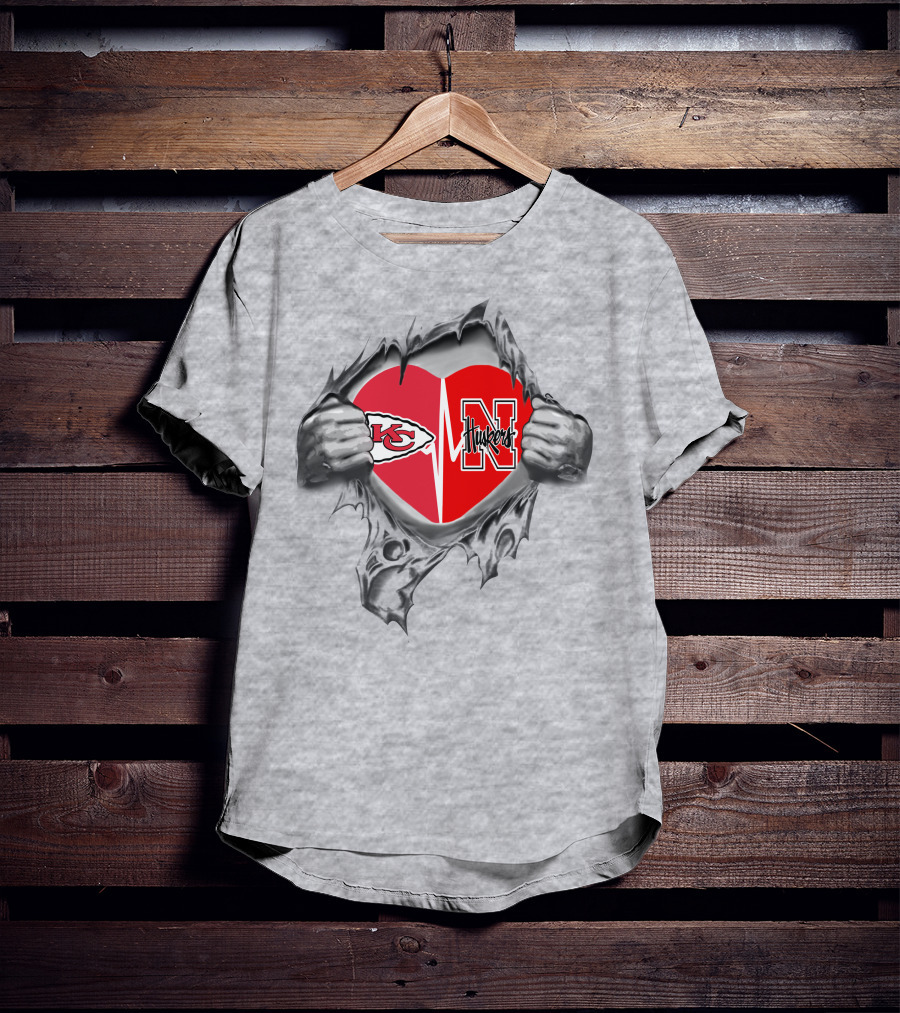 Chiefs Huskers Heart Behind Ripped Steel T-Shirt