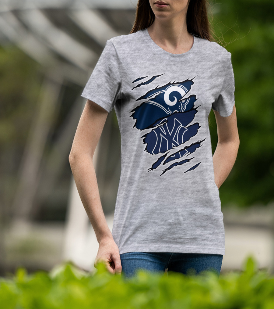 Rams Yankees Logo Fusion Iconic Sports Collaboration T-Shirt