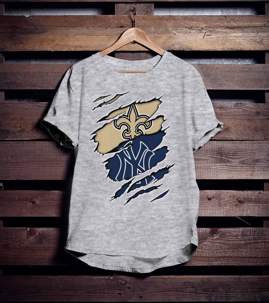 Fleur-De-Lis Saints And Yankees Ny Logo Mashup T-Shirt