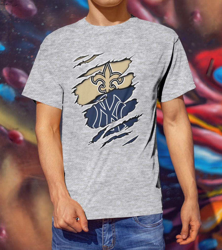 Fleur-De-Lis Saints And Yankees Ny Logo Mashup T-Shirt