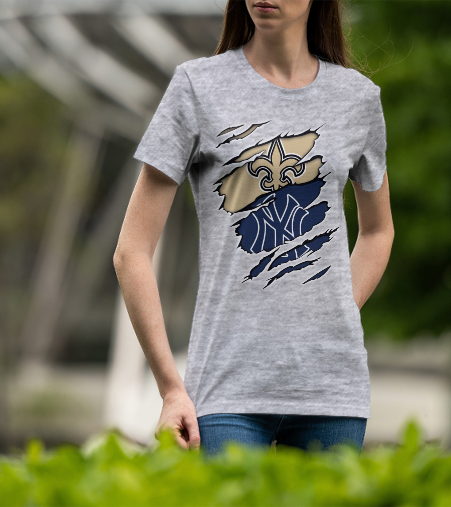 Fleur-De-Lis Saints And Yankees Ny Logo Mashup T-Shirt