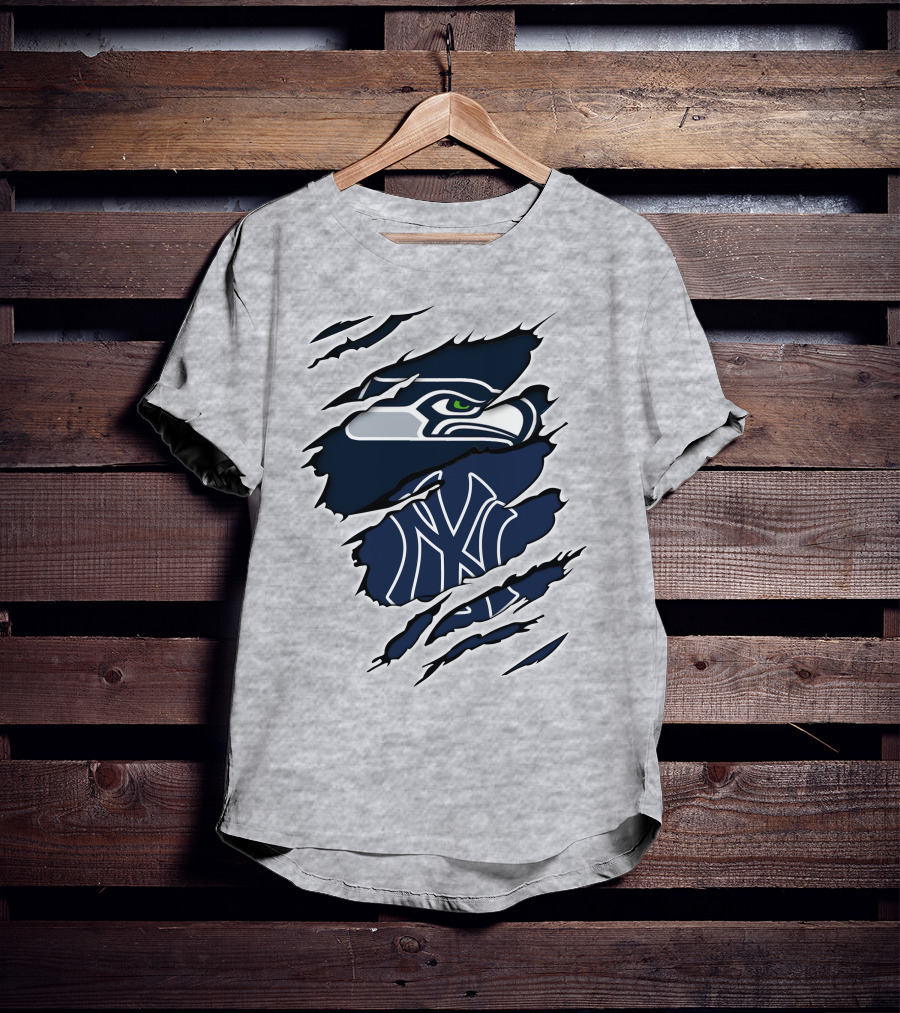 Seahawks Yankees Logo Crossover Claw Marks T-Shirt