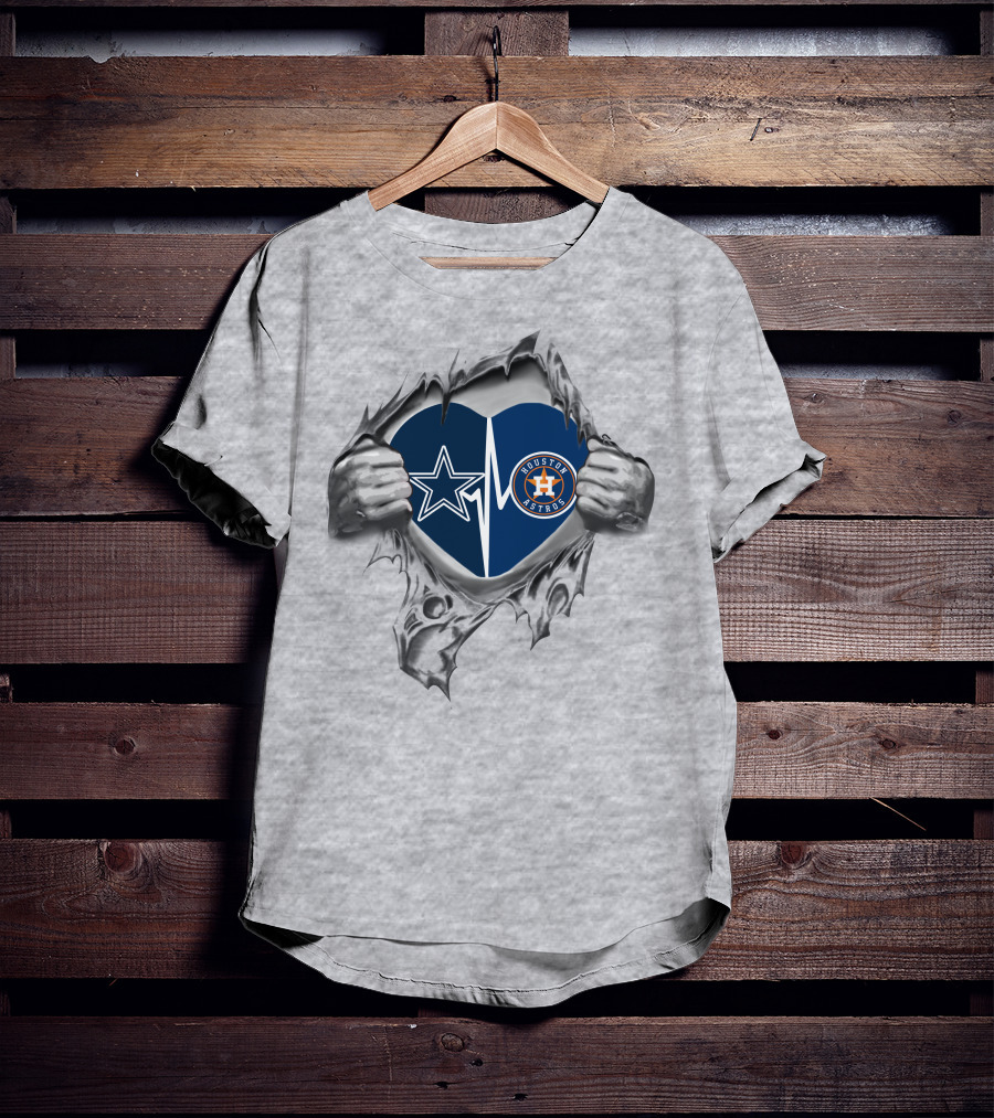 Houston Astros Cowboys Heart Hands Rip T-Shirt