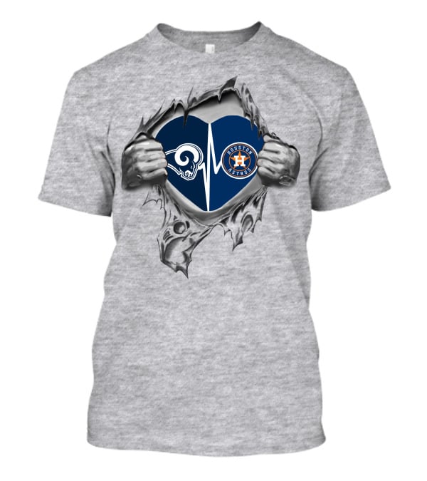 Houston Astros Los Angeles Rams Heartbeat Fan Passion T-Shirt