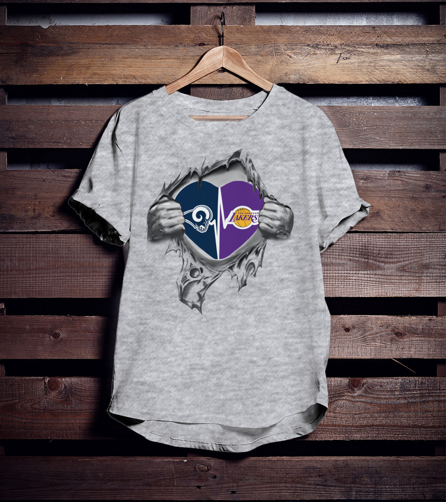 Los Angeles Rams Lakers Heart Logo Fan Loyalty T-Shirt
