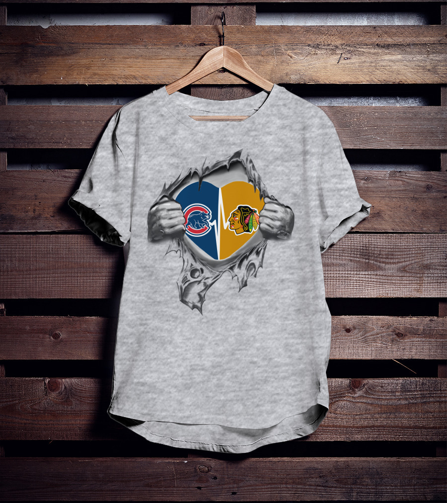 Chicago Cubs Blackhawks Heart Tear T-Shirt