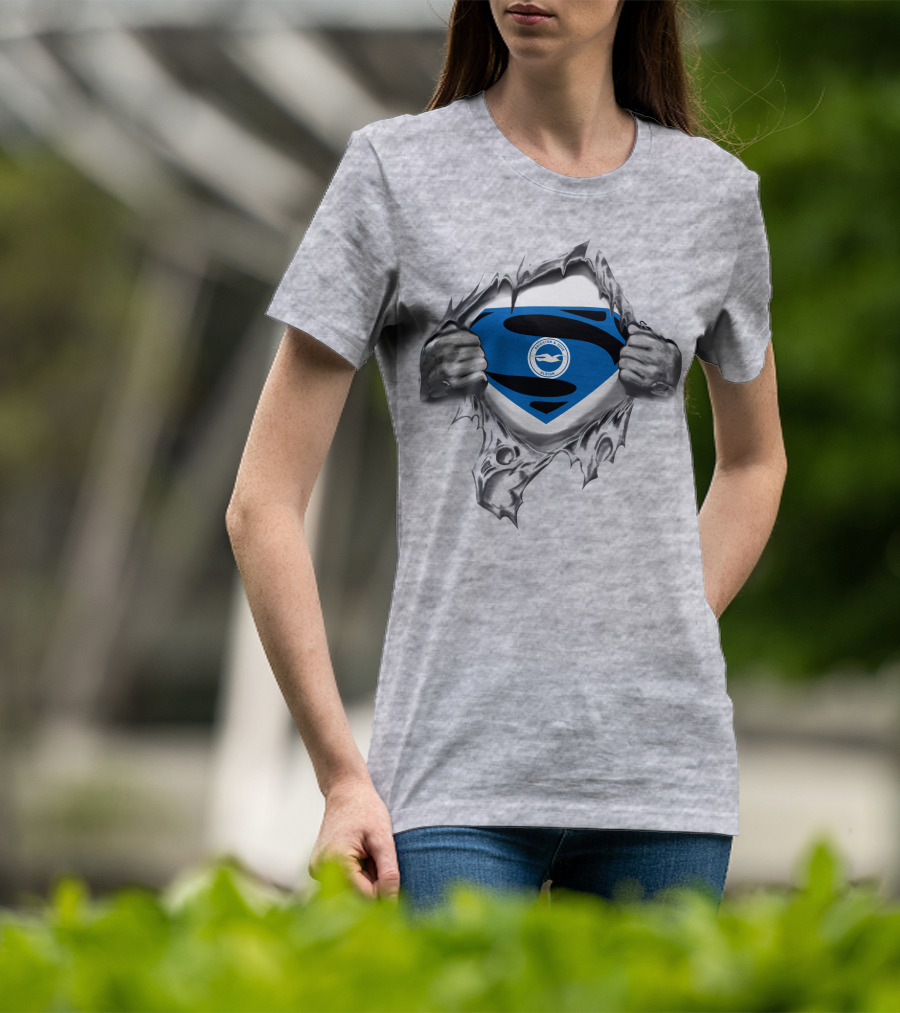 Brighton Hove Albion Superman Logo Emblem Rip T-Shirt