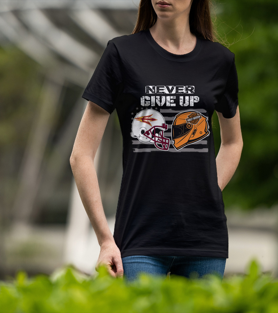 Never Give Up Asu Sun Devils Harley Davidson Helmet T-Shirt