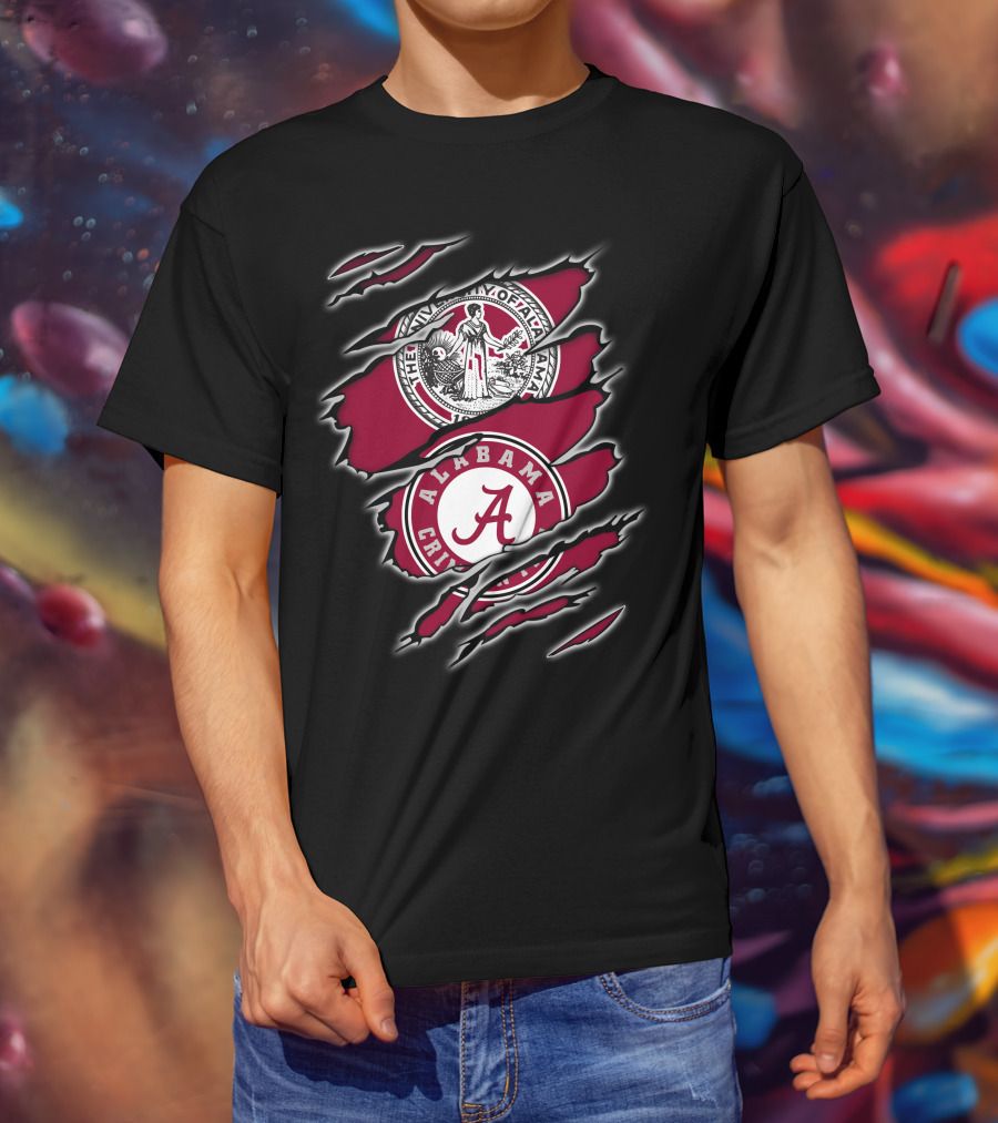 Alabama Crimson Tide Seal And Emblem With Tear Effect T-Shirt