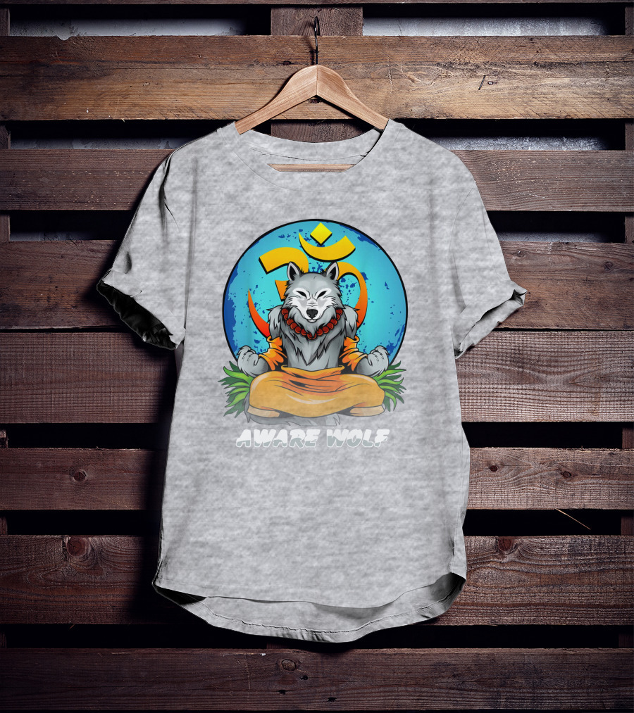 Aware Wolf Meditation Om Symbol Wolf T-Shirt