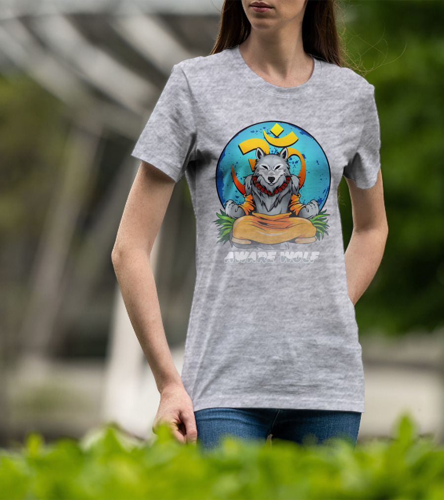 Aware Wolf Meditation Om Symbol Wolf T-Shirt