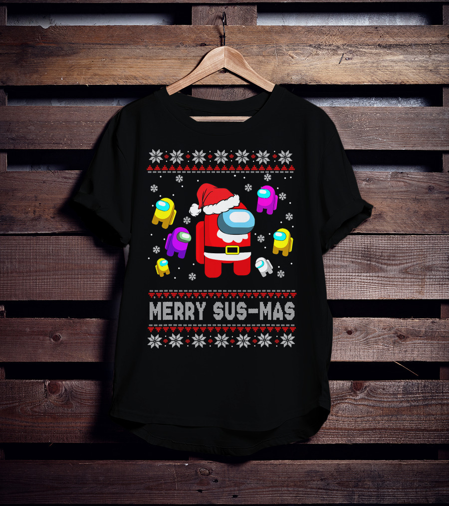 Merry Sus-Mas Funny Christmas Costume Among Us Game Crewmates T-Shirt