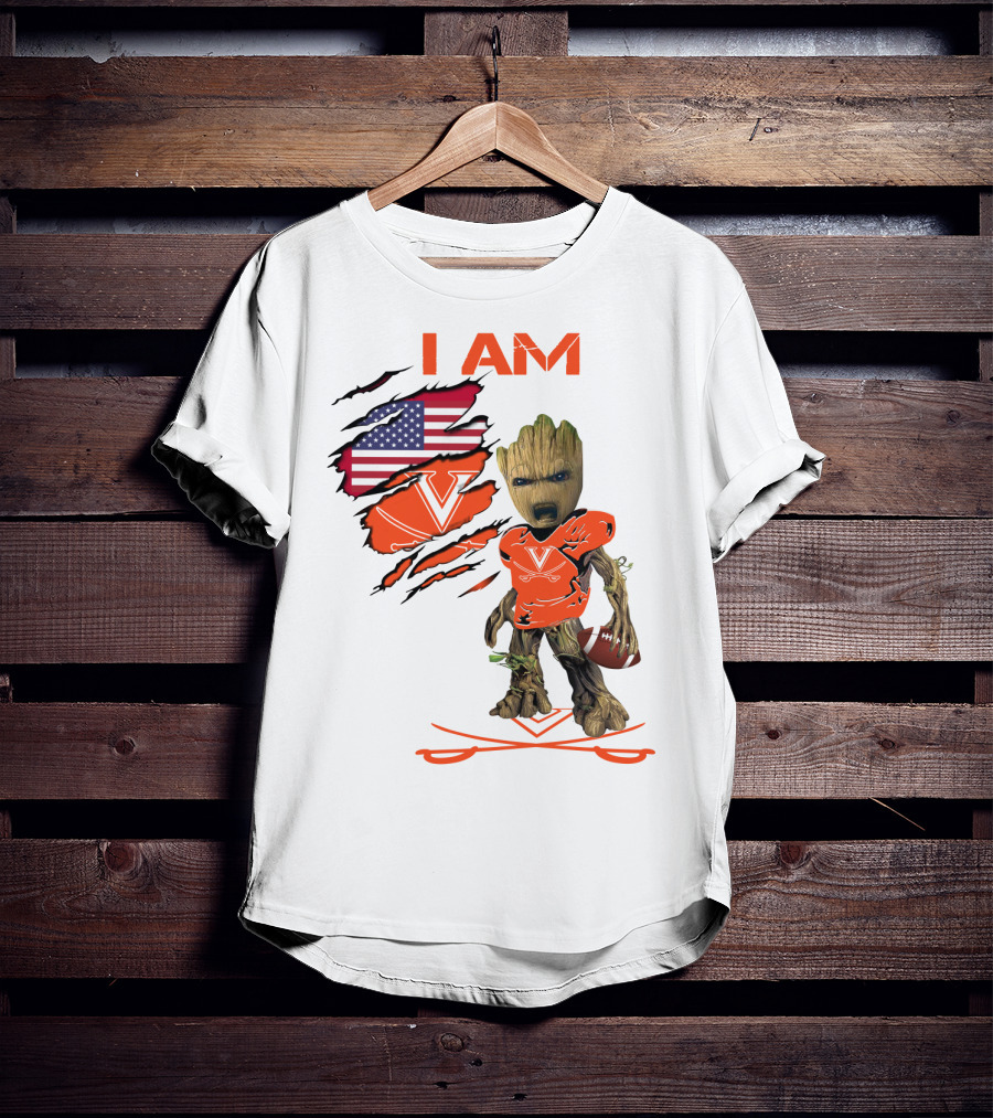 I Am Baby Groot Virginia Cavaliers Football Fan USA Flag T-Shirt