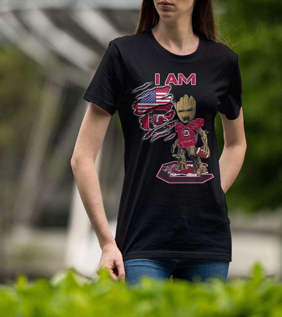 I Am Baby Groot Gamecocks Football Usa Flag T-Shirt