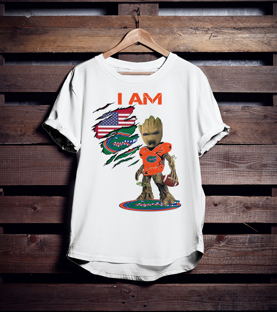 I Am Gators Baby Groot Football USA Flag T-Shirt