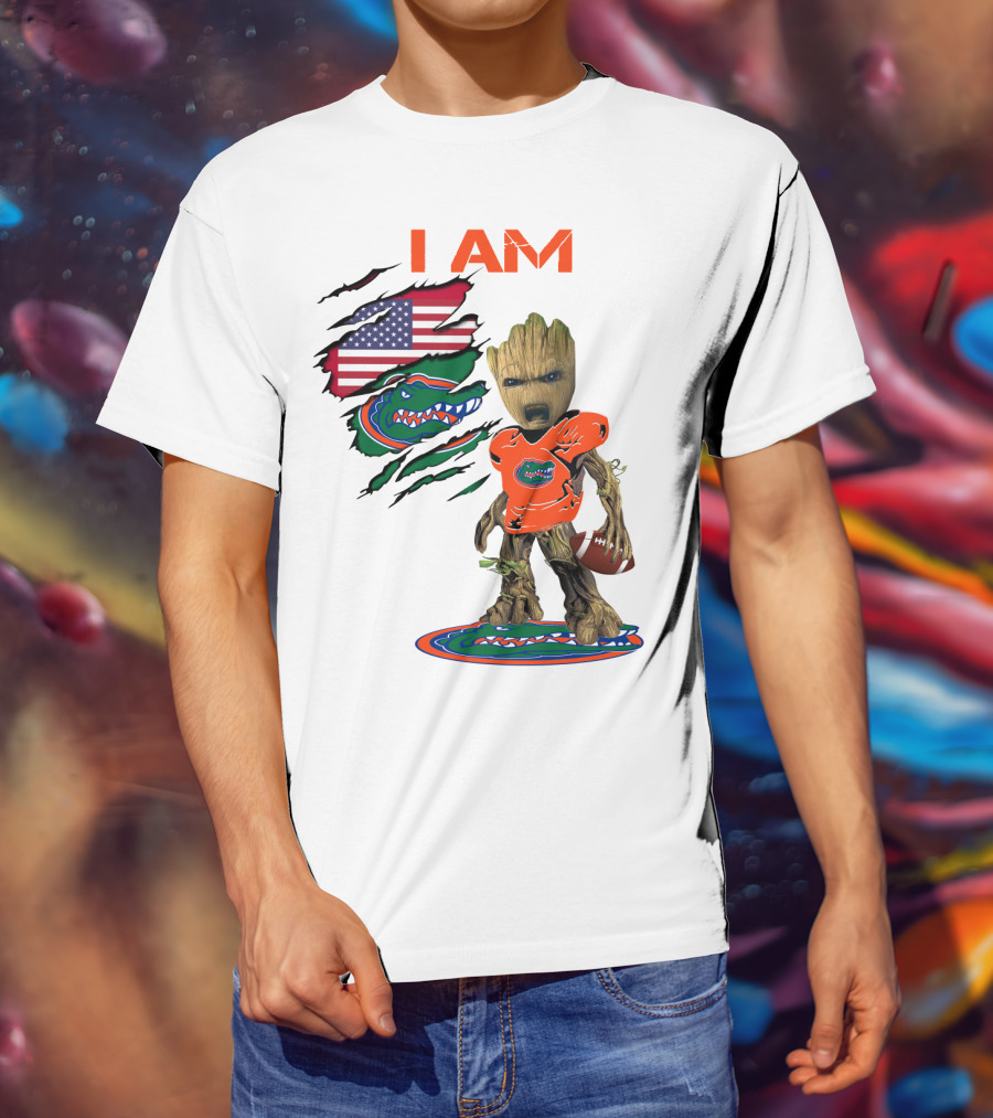 I Am Gators Baby Groot Football USA Flag T-Shirt