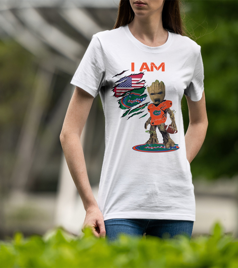 I Am Gators Baby Groot Football USA Flag T-Shirt