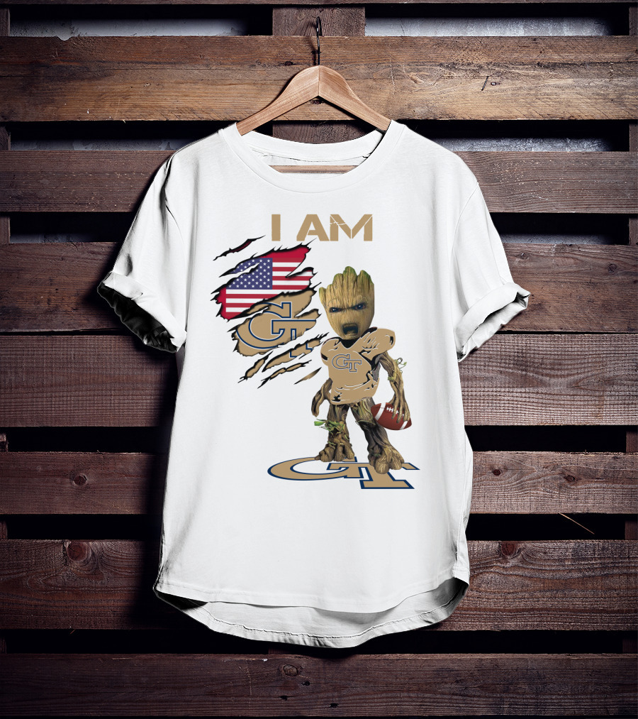 I AM Geo Baby Groot Football GT American Flag T-Shirt