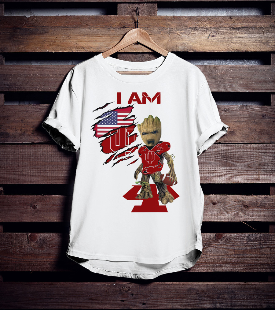 I AM Indiana Hoosiers Baby Groot Football USA Flag T-Shirt