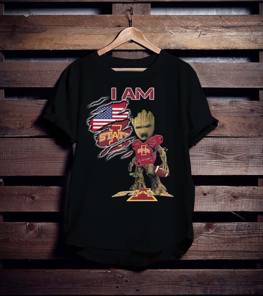 I Am Iowa State Baby Groot Football American Flag T-Shirt