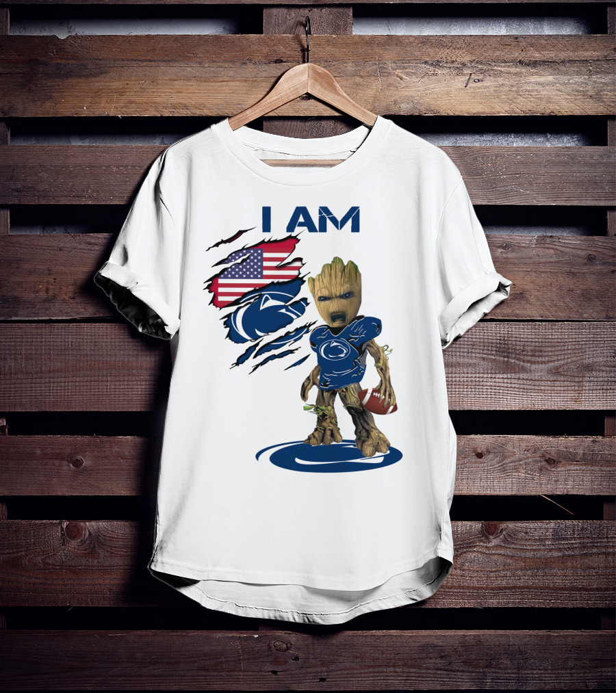 I AM Baby Groot Penn State Football American Flag T-Shirt