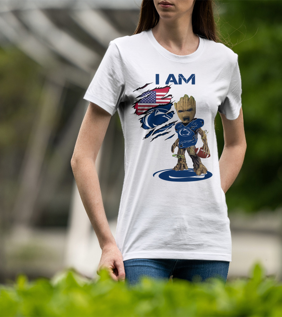 I AM Baby Groot Penn State Football American Flag T-Shirt