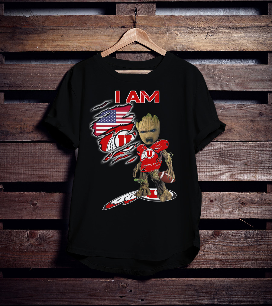 I AM Utes Baby Groot American Flag Football T-Shirt