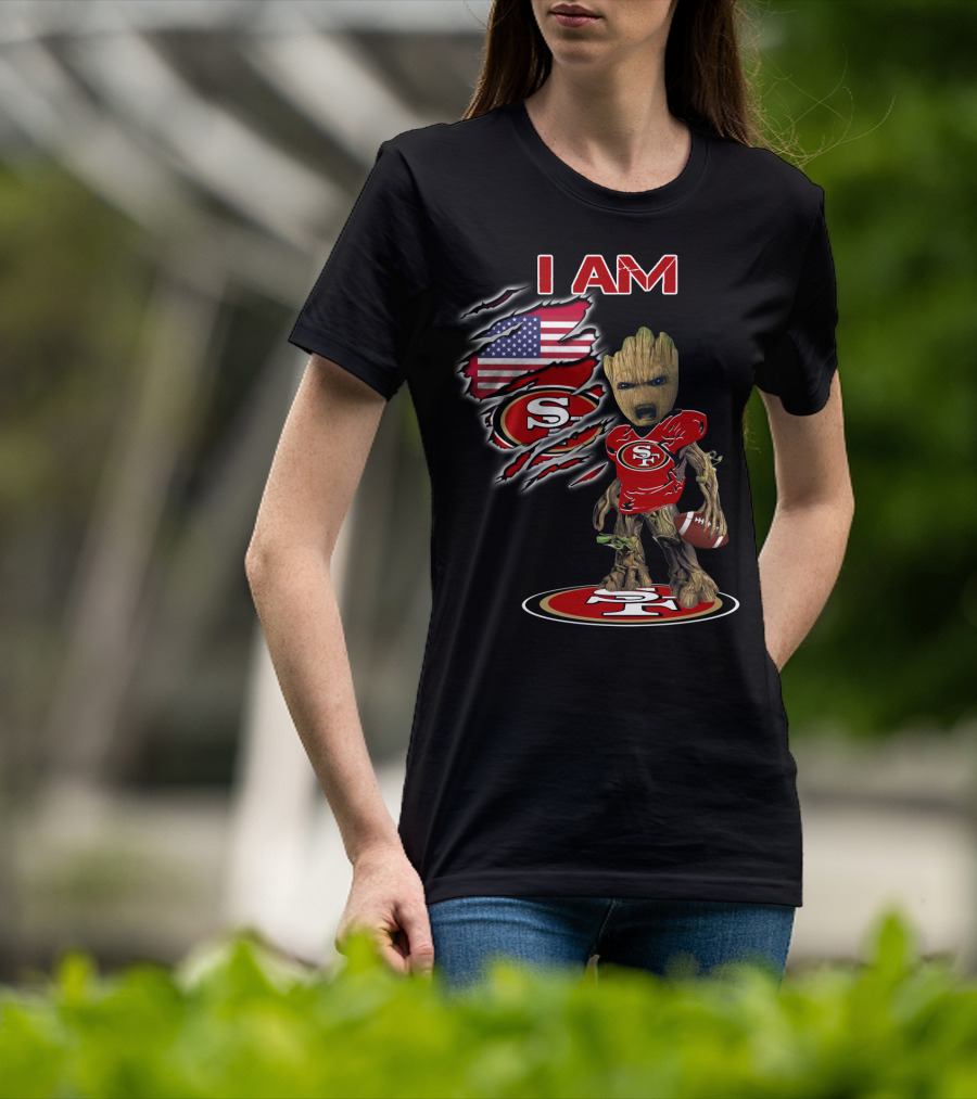 I Am 49ers Baby Groot Football American Flag T-Shirt