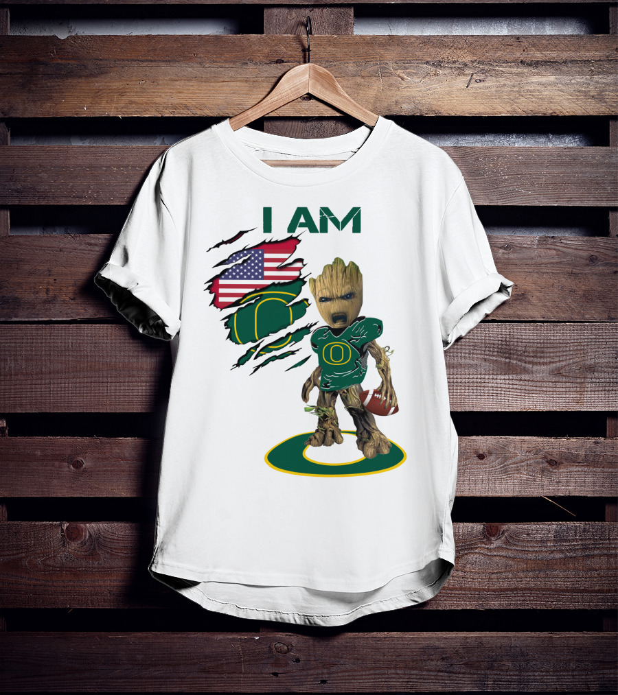 I Am Groot Baby Football Groot American Flag Duck T-Shirt