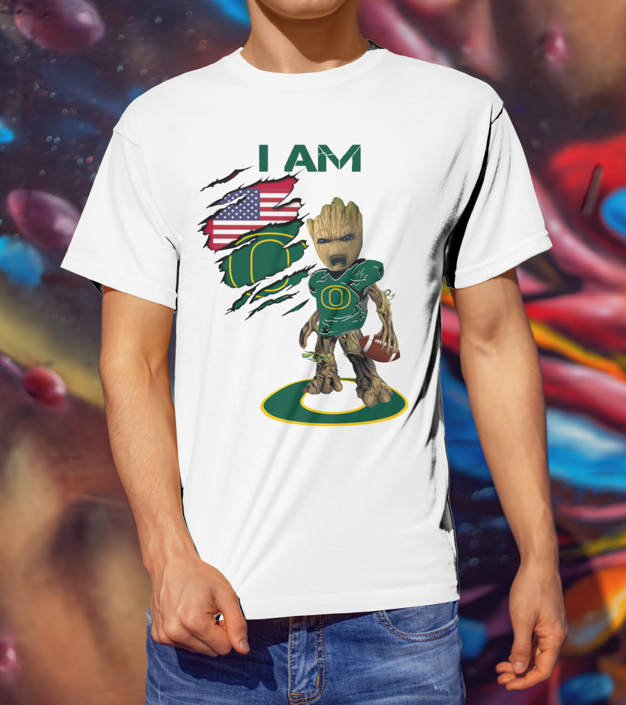 I Am Groot Baby Football Groot American Flag Duck T-Shirt